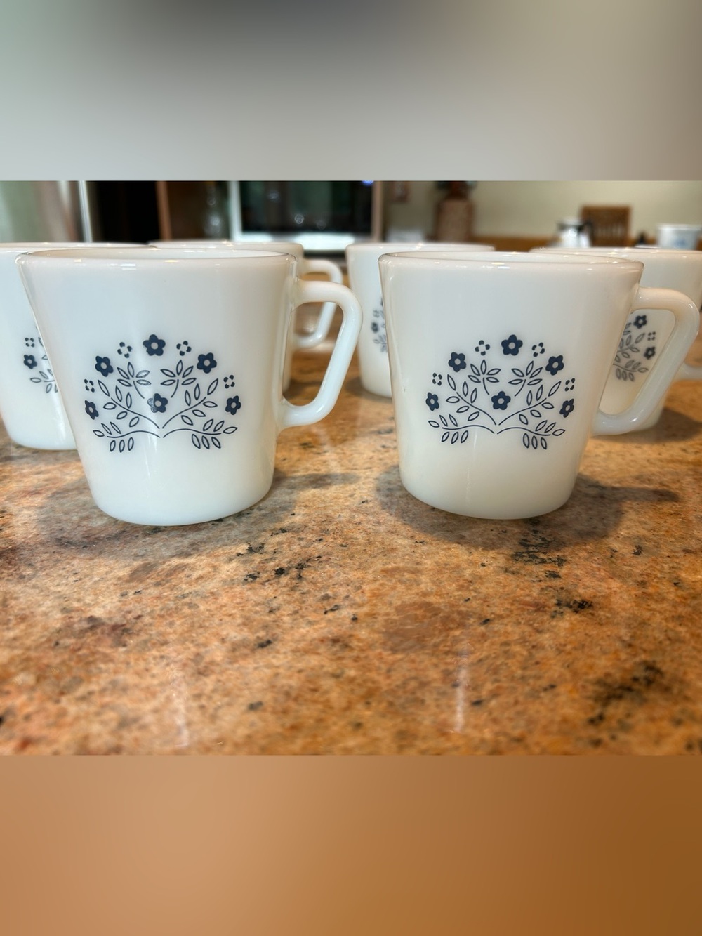Pyrex Corning #1410 “Blueberry” Summer Impressions Milk Glass 10oz ea. Set of 6